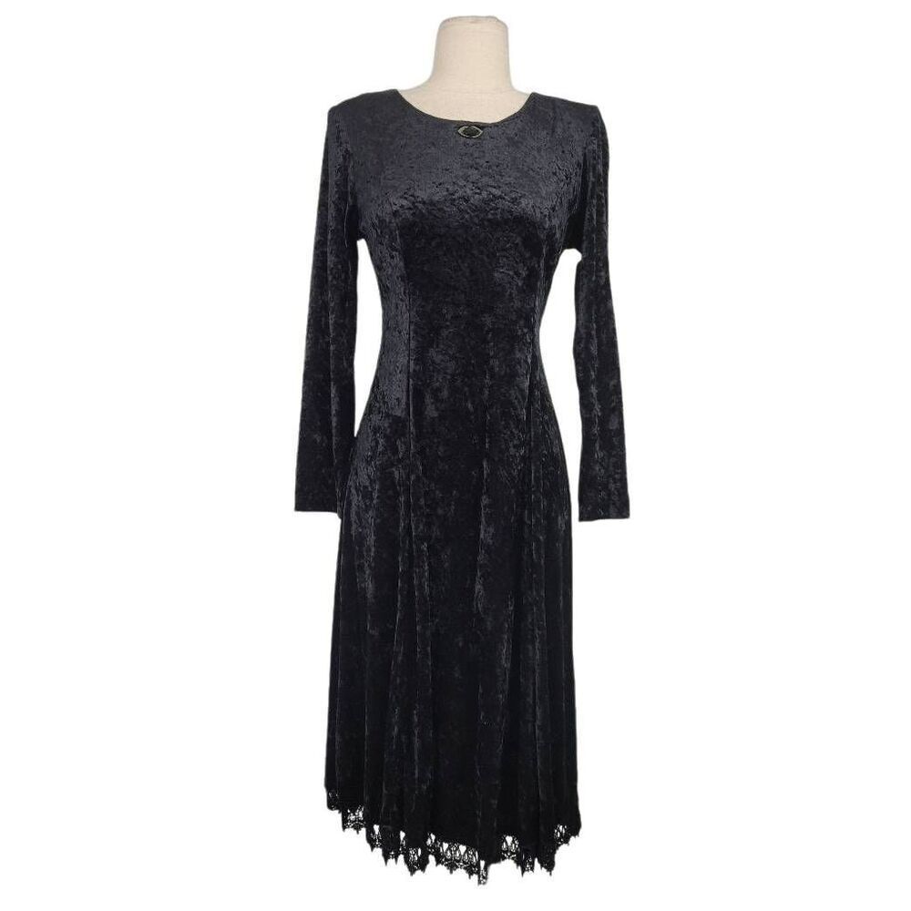 Vtg R-Wear Rampage Black Crushed Velvet Dress Sz‎ M Gothic Dark Romantic Vampire